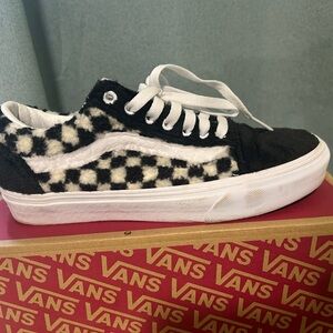 Vans Fuzzy Checkered Black and White Sneakers unisex